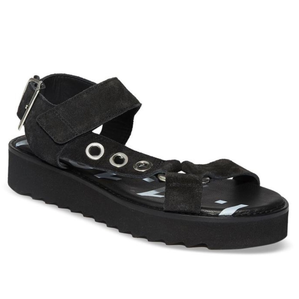 NWOB AllSaints Rhianne Suede Platform Strappy Buckle Sandal, Black, EU 37